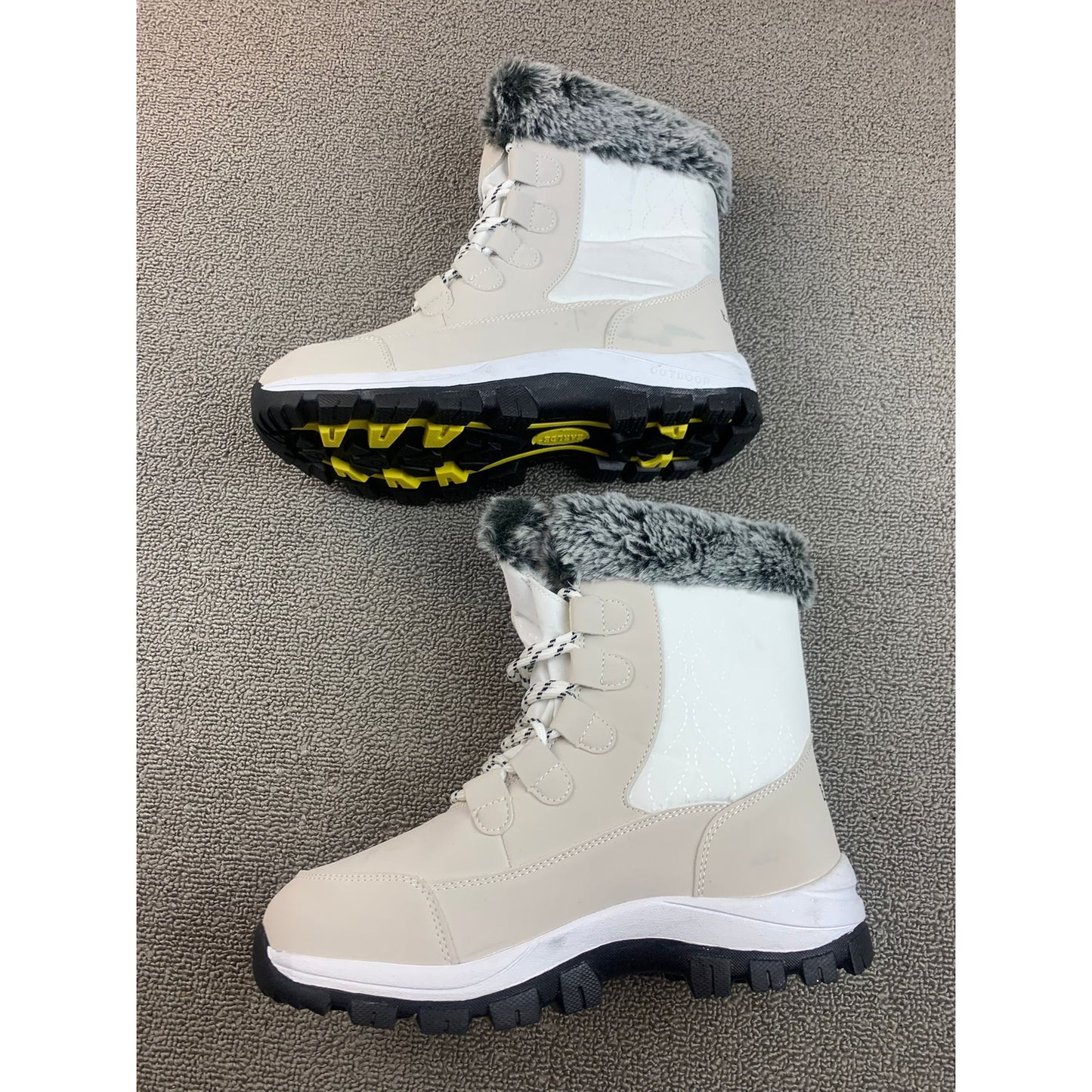 Earlde Women 40 Beige Gray Black Faux Fur Insulated Snow Boots Casual