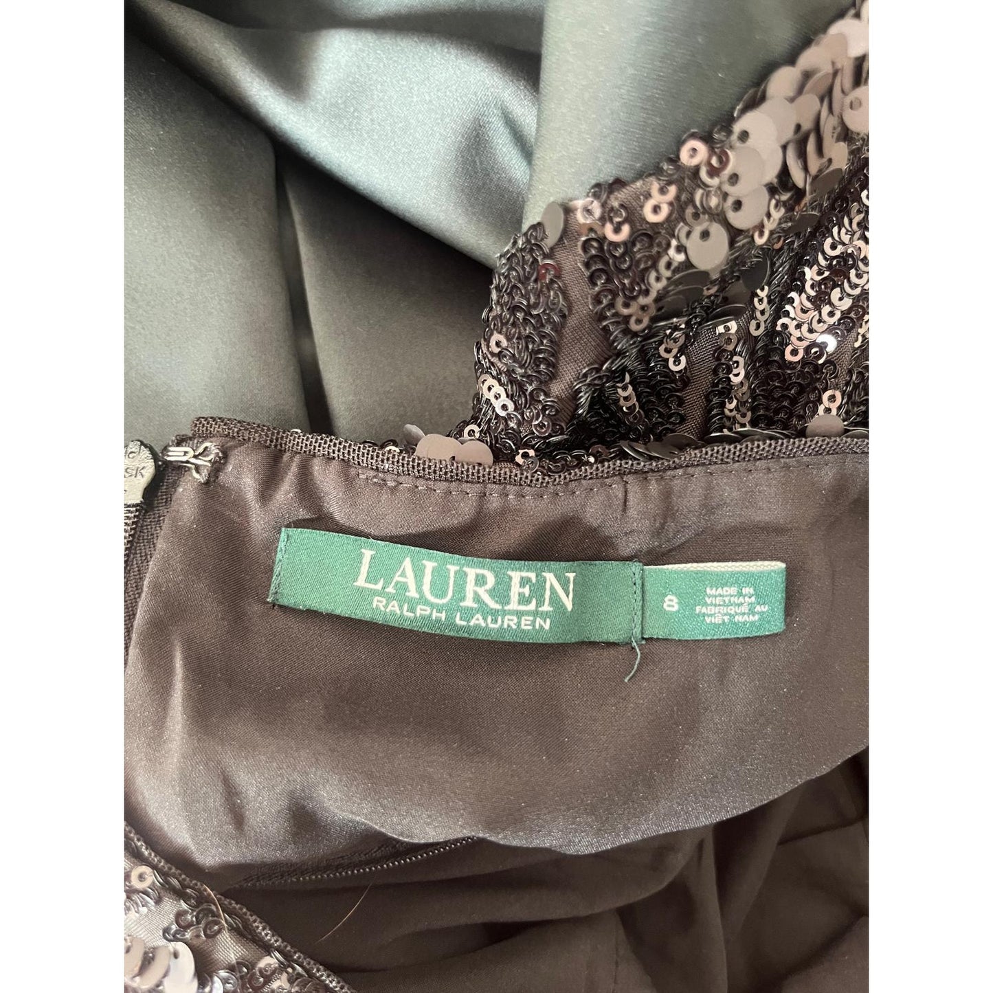 Lauren Ralph Lauren Dress Women 8 Black Sequin Satin Cocktail Formal