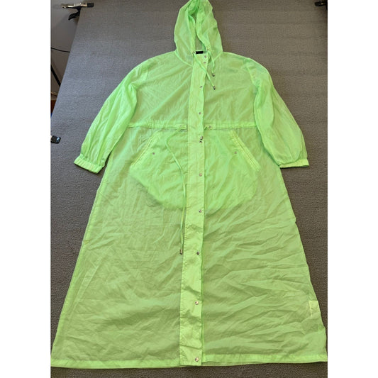 Forever 21 Women's Size S Neon Green Hooded Raincoat Trench Coat