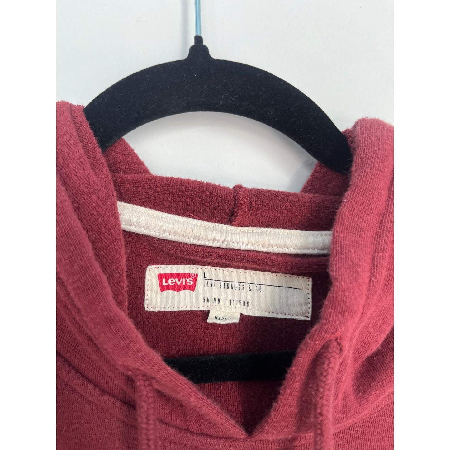Levis Hoodie Sweatshirt Men Large Red Cream Colorblock Logo Pullover