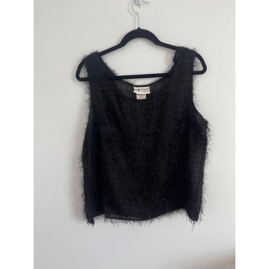 SL Fashions Tank Top Women 16 Black Fuzzy Textured Sleeveless Party Blouse