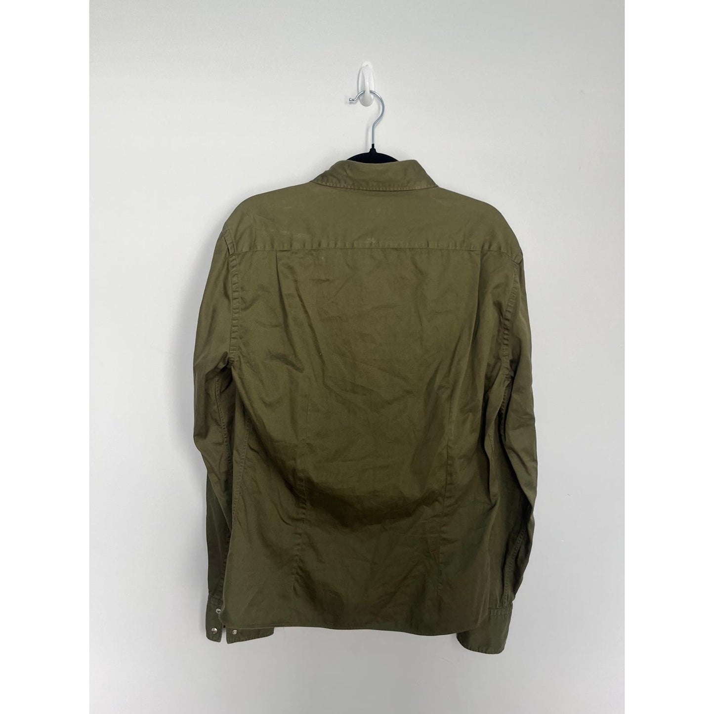 Michael Bastian Button Shirt Men 15.5 Green Cotton Red Zipper Pocket Long Sleeve