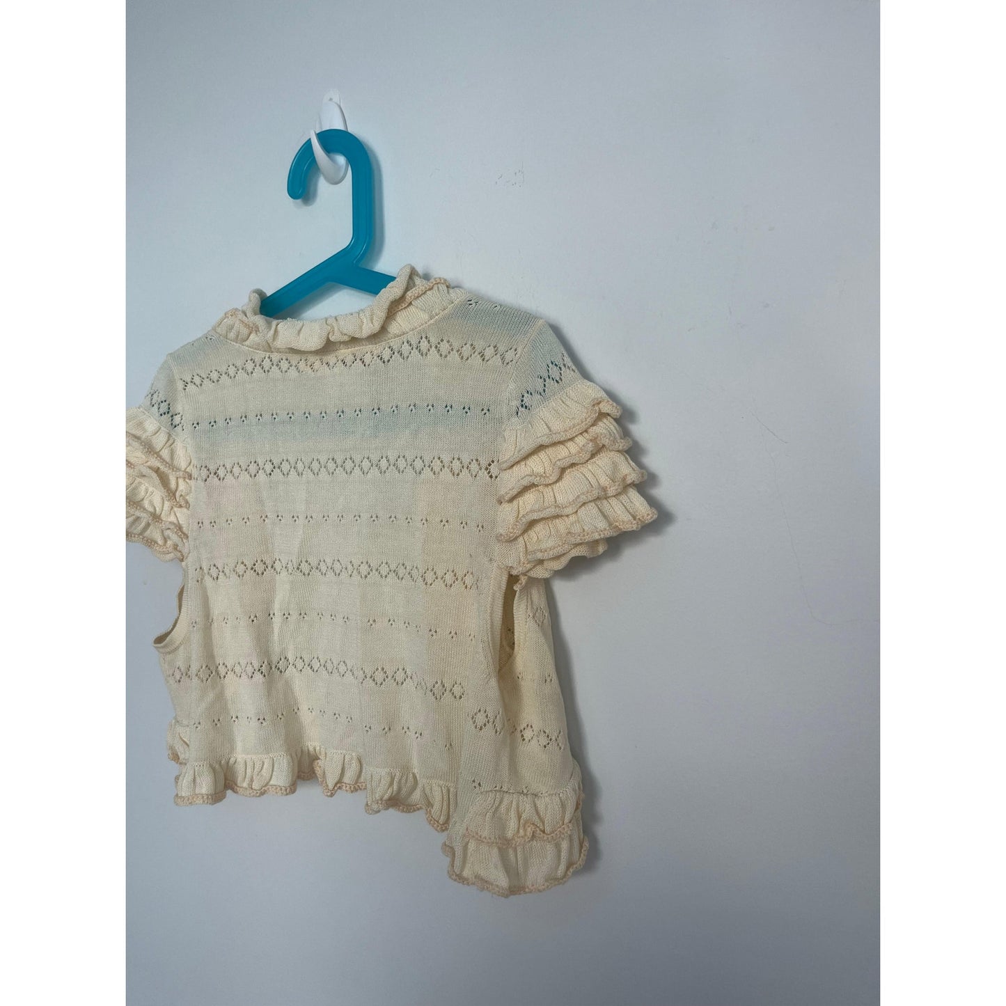 Nanette Lepore Ruffle Knit Shrug Cardigan Women XS Cream Eyelet Cropped Boho