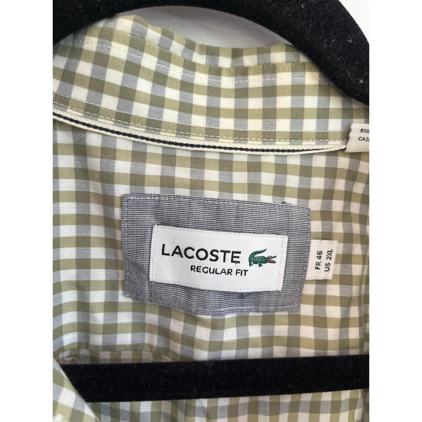 Lacoste Button Down Shirt Men 2XL Green White Check Long Sleeve Casual