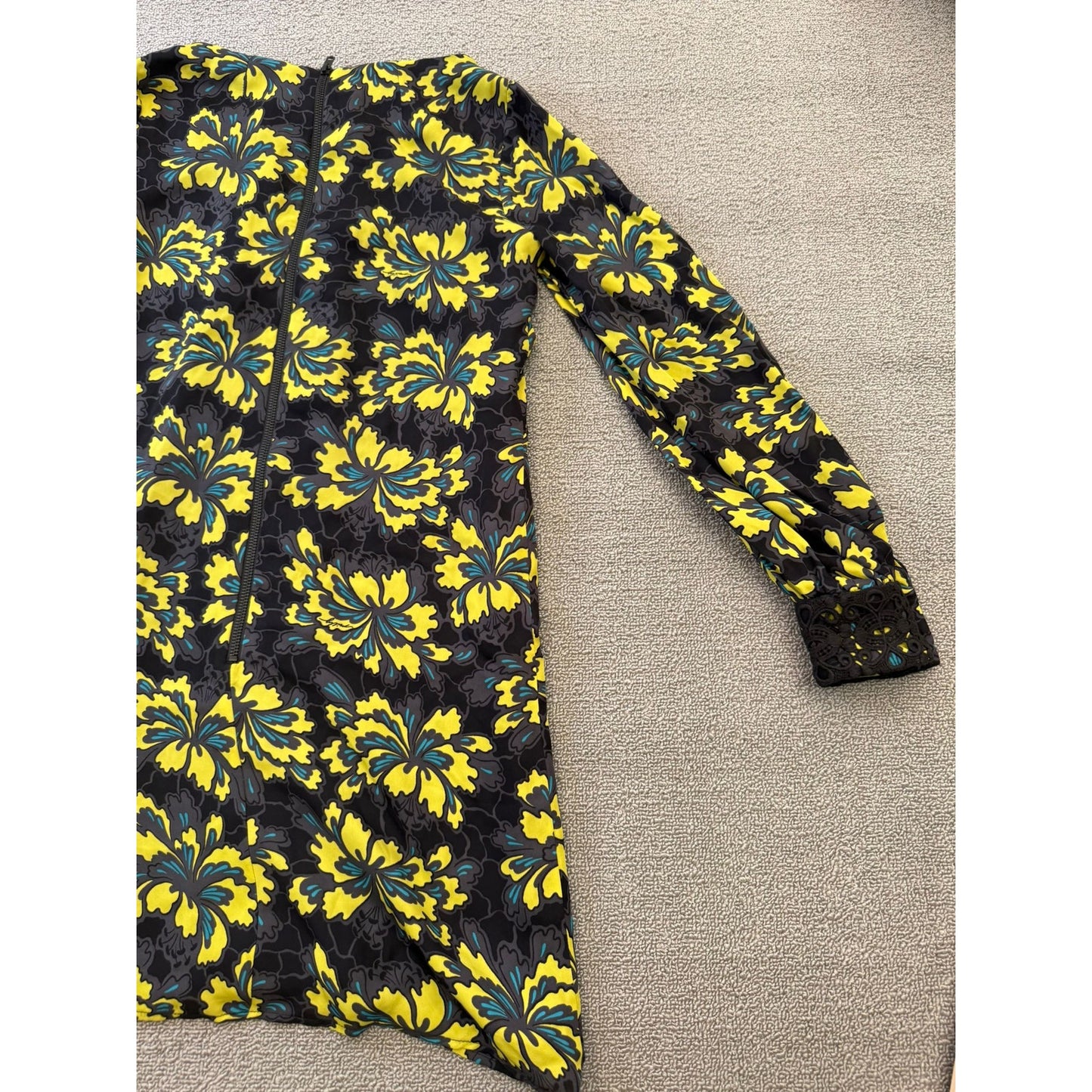 Original Milly Women's Size 2 Black Yellow Floral Mini Dress Long Sleeve