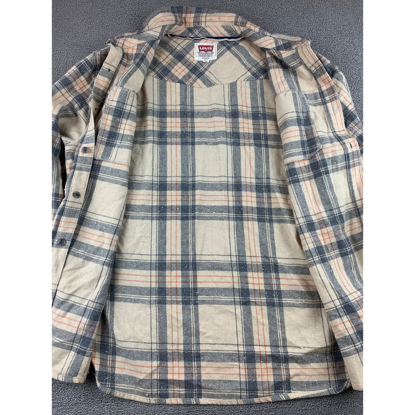 Levis Shirt Men's XL Beige Tan Plaid Flannel Wool Blend Button Up Shacket