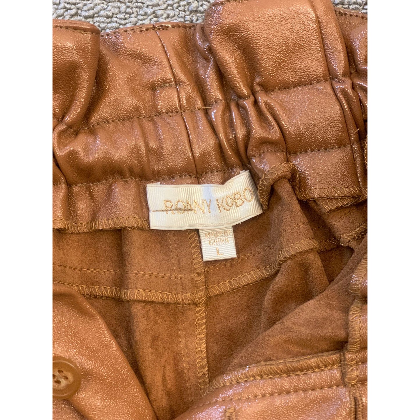 Ronny Kobo Women Large Brown Faux Leather Paperbag Shorts
