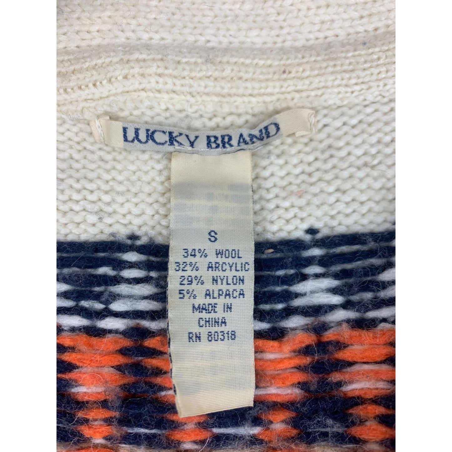 Lucky Brand Women Small White Multicolor Wool Blend Geometric Sweater Coat