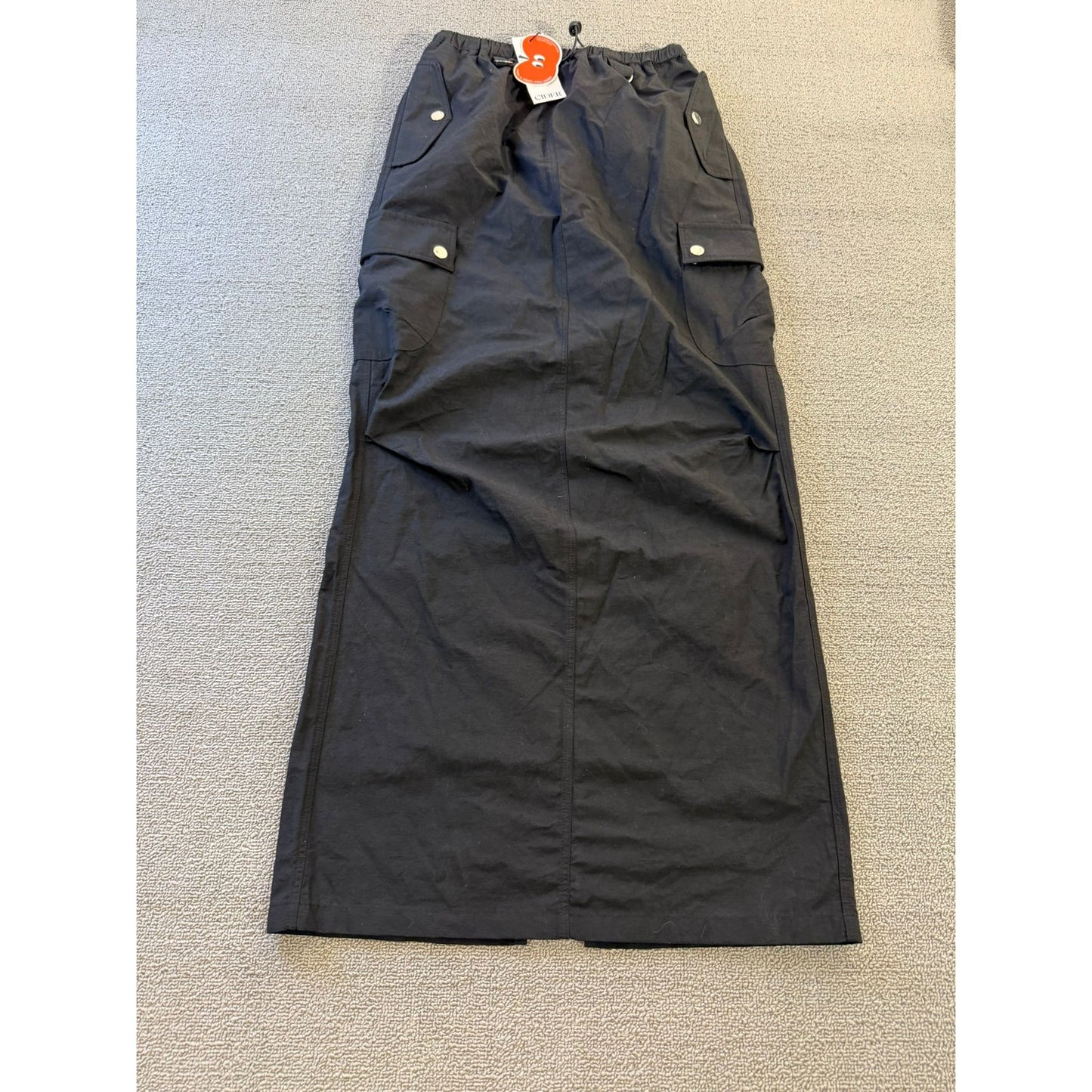 CIDER XS Womens Black Cargo Maxi Skirt Casual Adjustable Wais