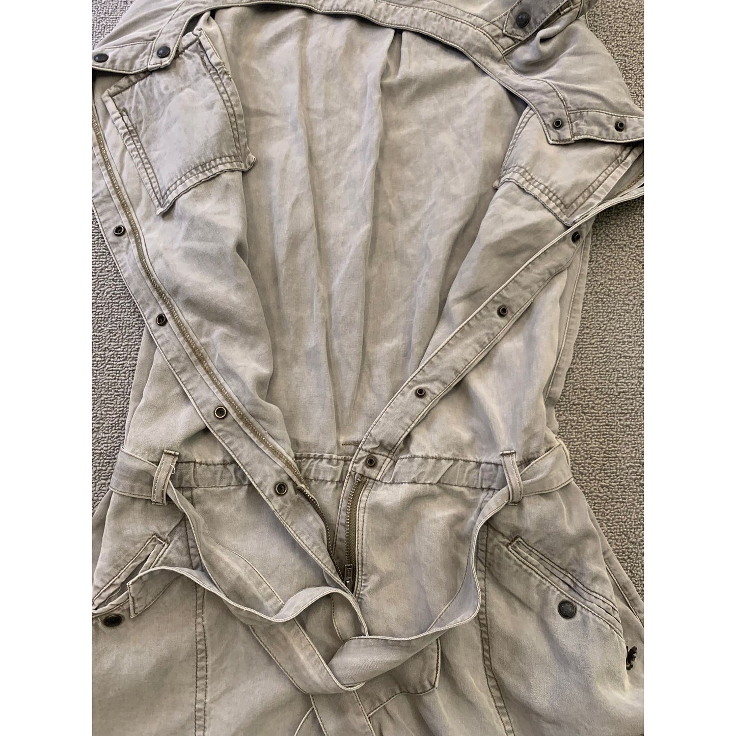 Maison Scotch Women's Small Petite Gray Utility Romper Belted Playsuit