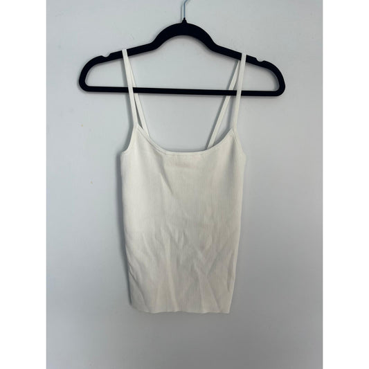 Intermix Ribbed Knit Cami Top Women Small White Minimalist Summer Tank