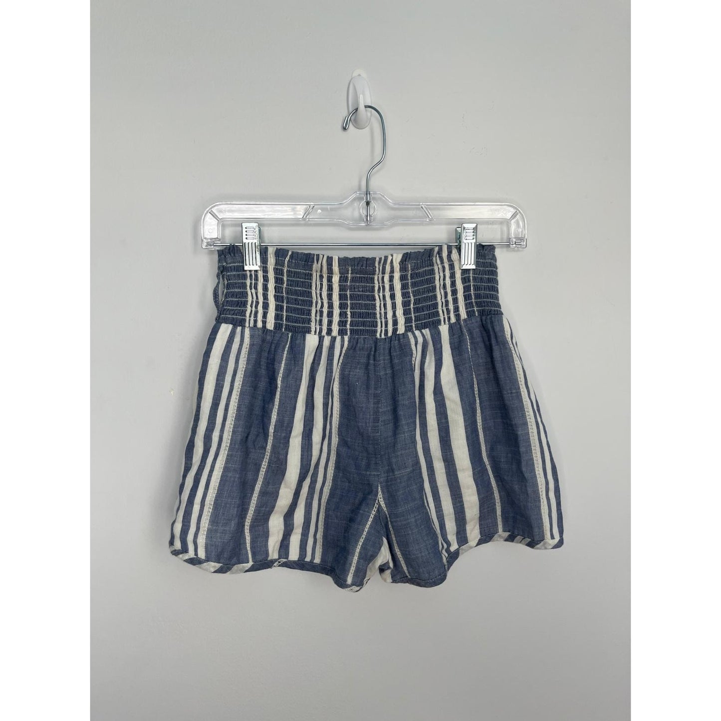 Saylor Striped Linen Blend Shorts Women XS Blue White Smocked High Waist