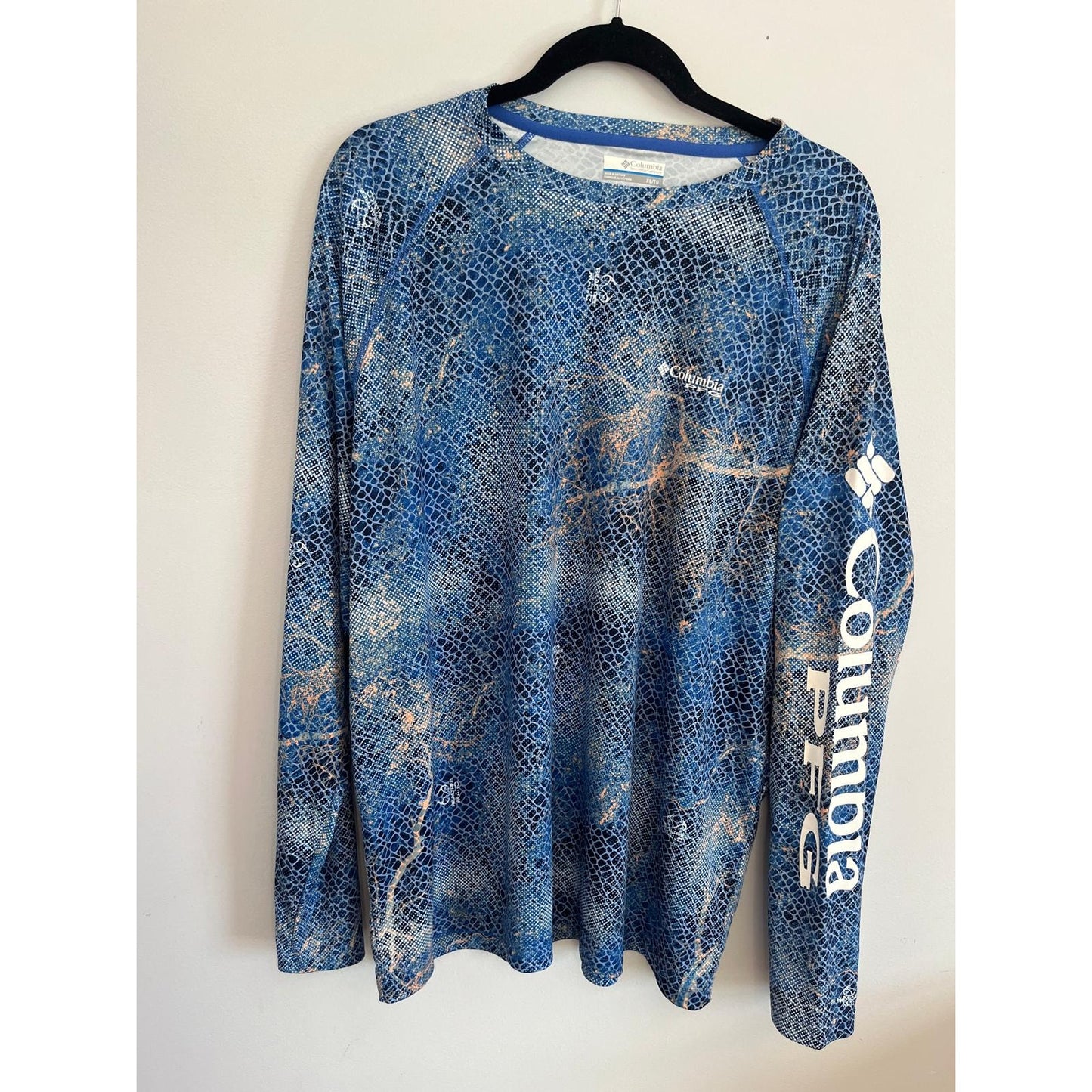 Columbia PFG Shirt Men XL Blue Snake Print Long Sleeve Fishing Top