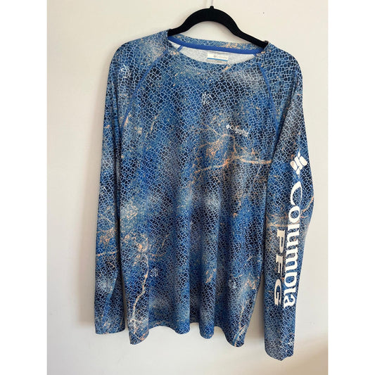 Columbia PFG Shirt Men XL Blue Snake Print Long Sleeve Fishing Top