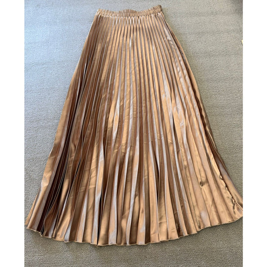 Merci Italia Women Small Pleated Midi Skirt Bronze Shimmer Flowy