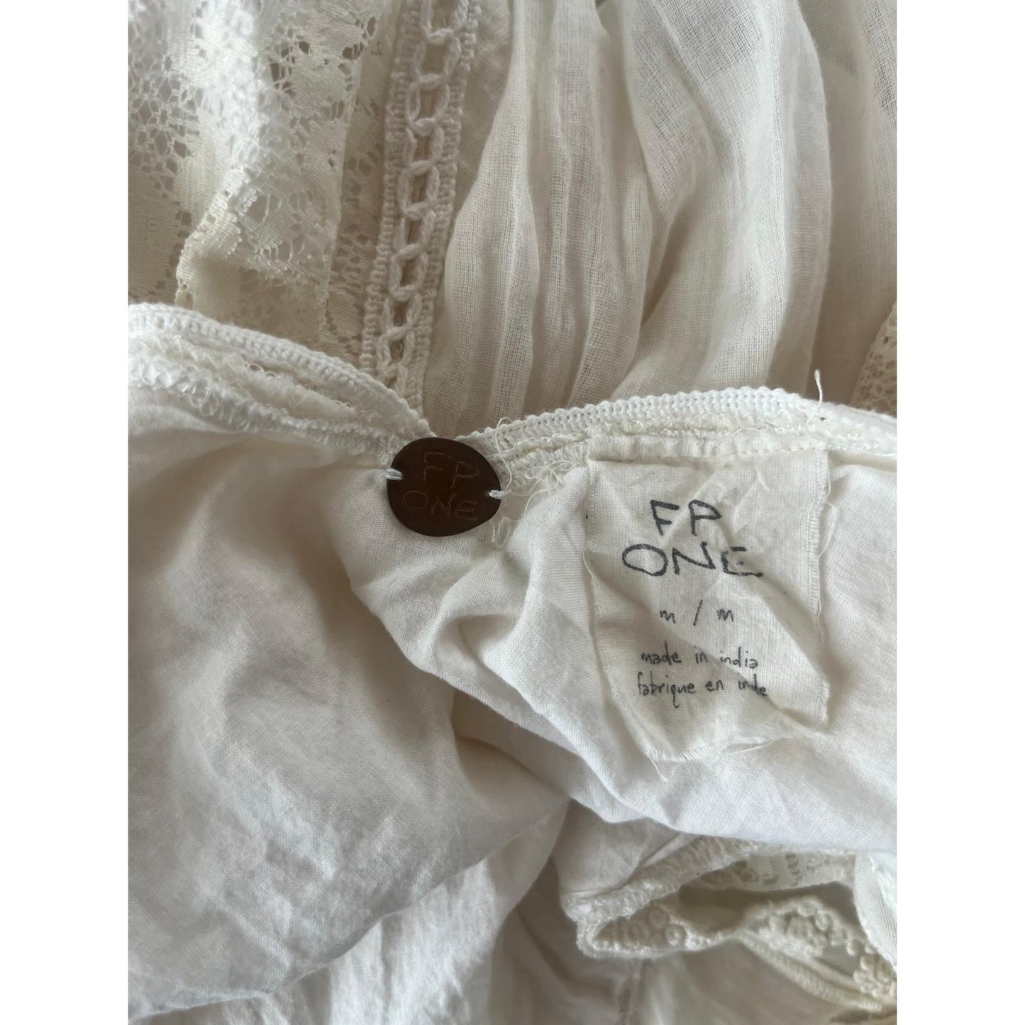Free People One Lace M Female Boho Lace Tunic Top Cream Sleeveless High Neck