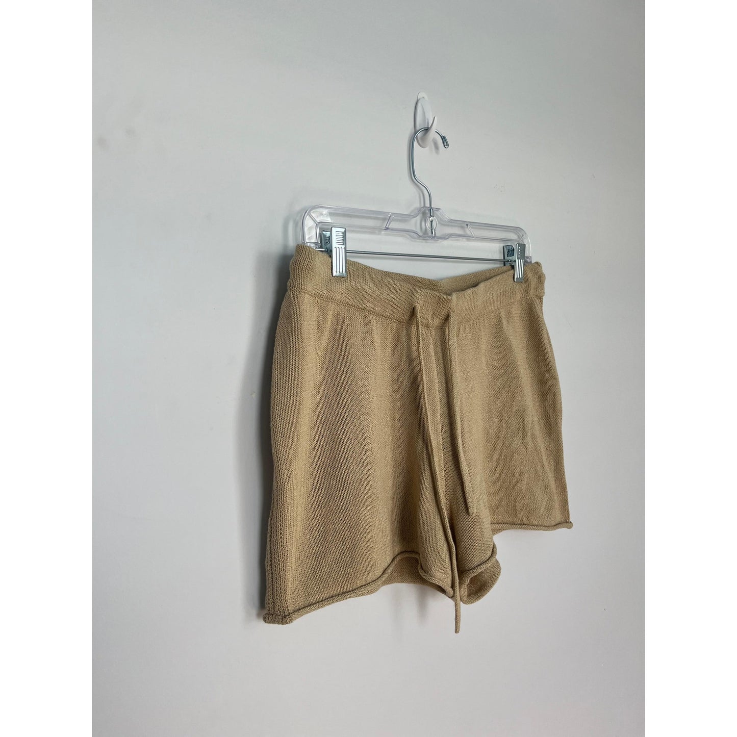 Monrow Knit Lounge Shorts Women L Tan Drawstring Waist Casual Comfy