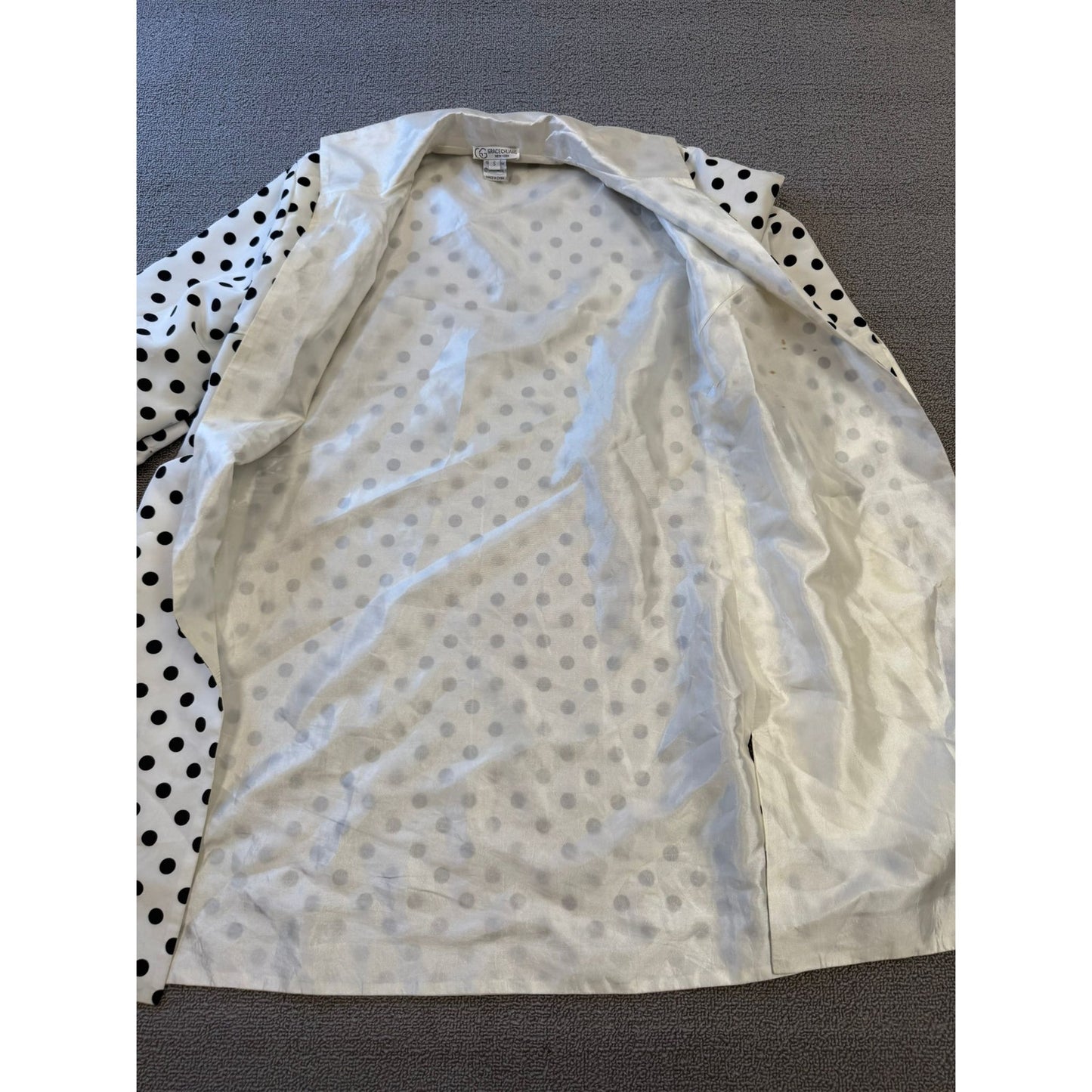 GRACE CHUANG Women's Small Polka Dot Duster Jacket Coat S White Black