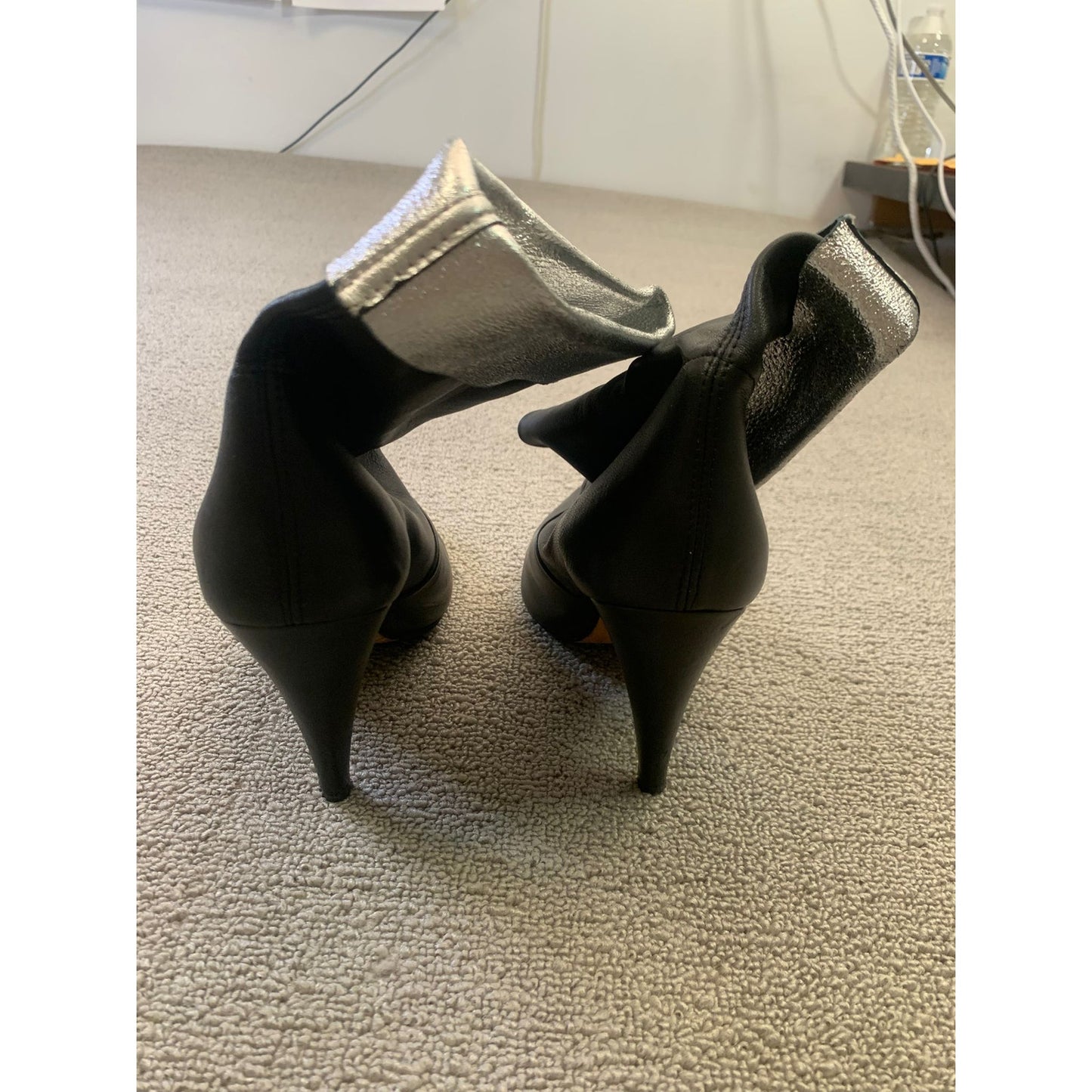 IRO Women Size 38 Black Silver Leather Ankle Boots