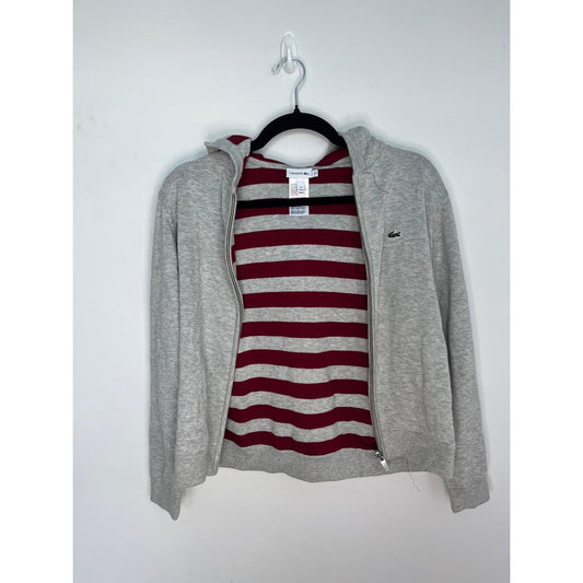 Lacoste Zip Hoodie Teen/Boy Size 12 Grey Red Cropped Cotton Blend Lightweight