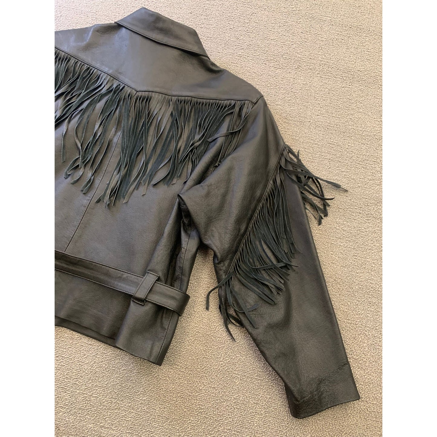 JUST JOSHUA Women's Small Black Leather Fringe/Biker Jacket