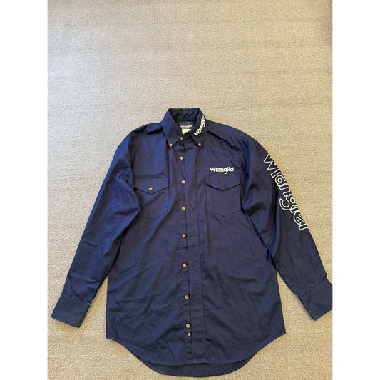 Vintage Wrangler Western Button Up Men's S Small Blue Long Sleeve