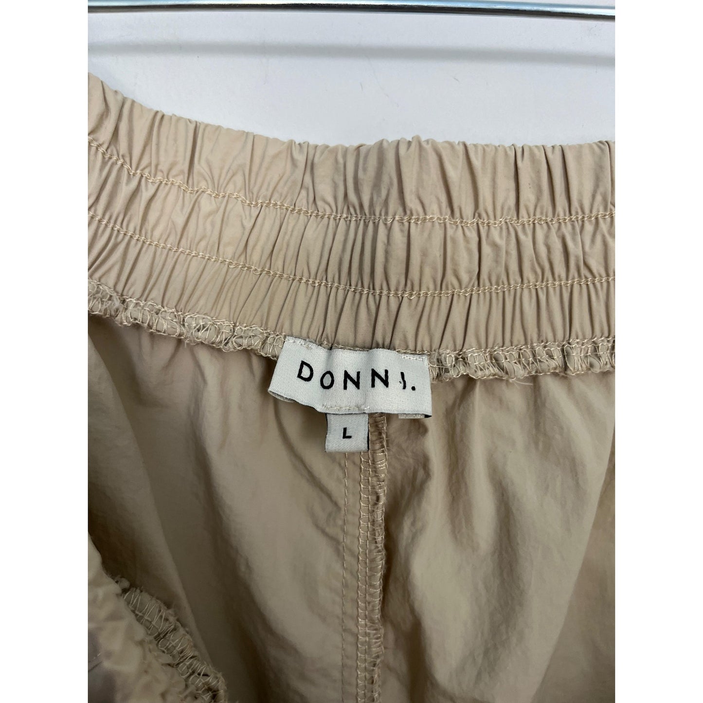 Donni Jogger Pants Women L Beige Lightweight Button Front Elastic Waist