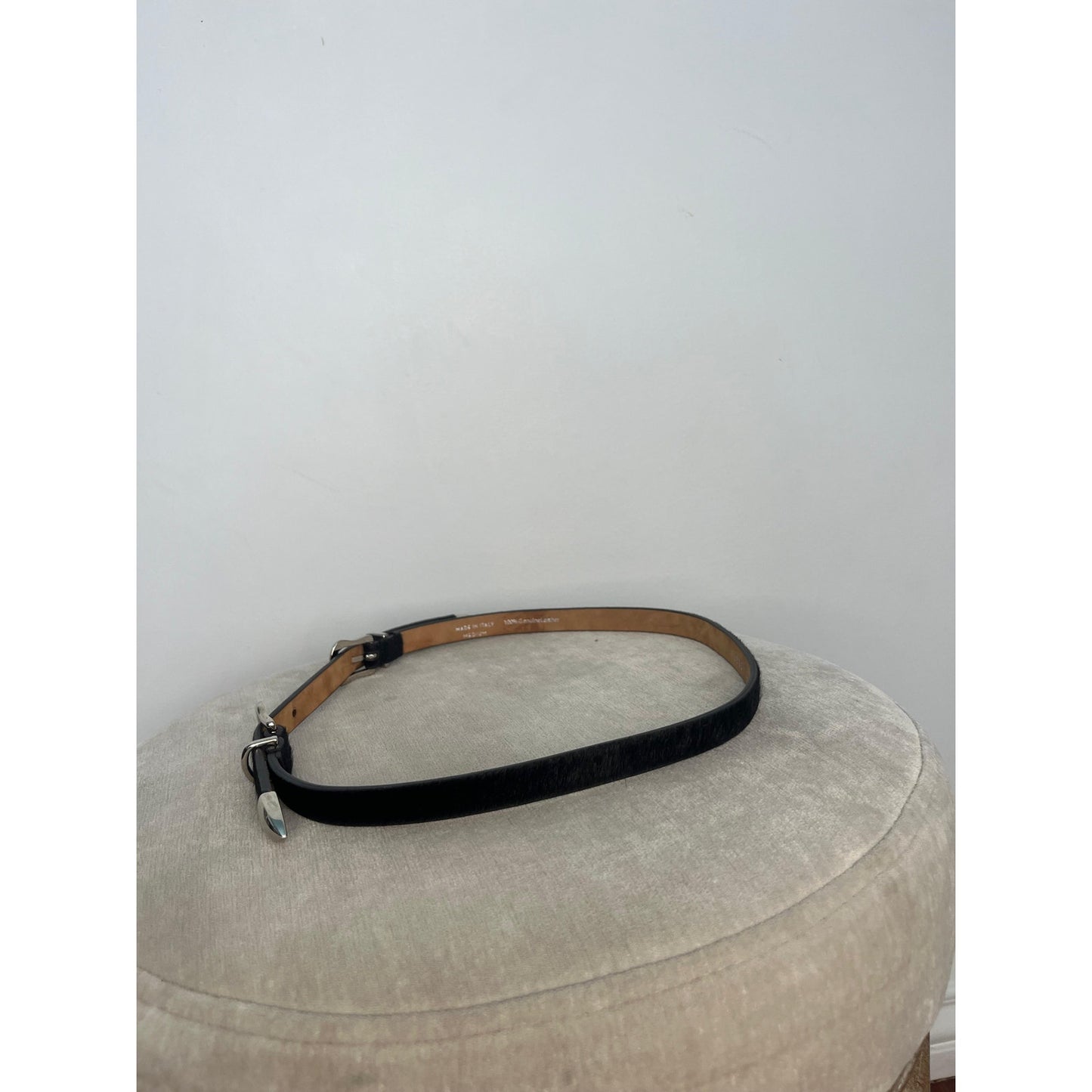 Veronica Beard Black Leather Calf Hair Belt Women Medium Genuine Buckle