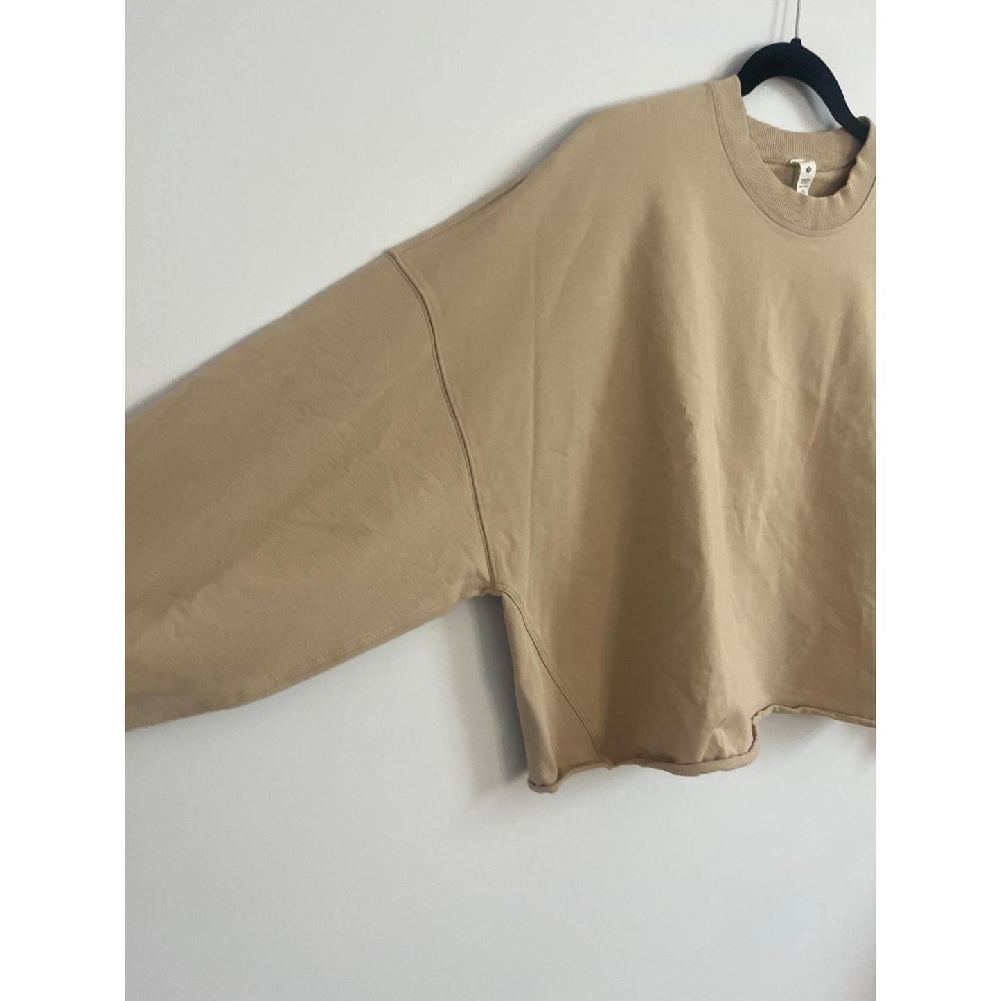 Lululemon Sweatshirt Women XS/S Beige Cropped Crewneck Cotton Pullover