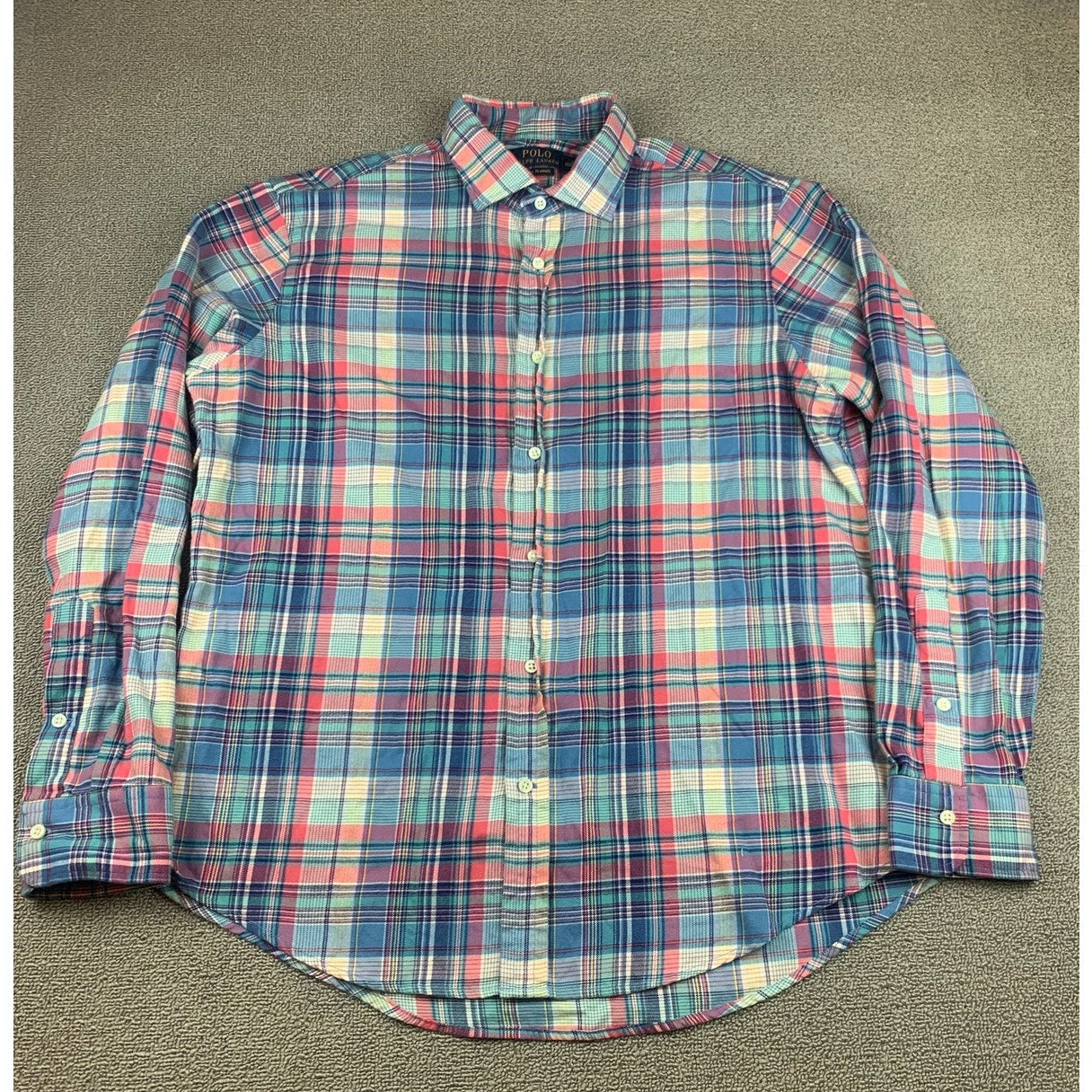 Polo Ralph Lauren Men Large Red Multi Color Plaid Cotton Flannel
