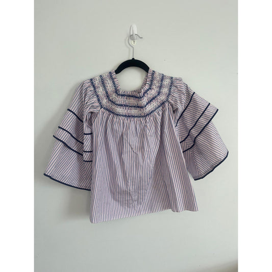 Parker Smocked Blouse Women XS Striped Bell Sleeve Ruffle Boho Top