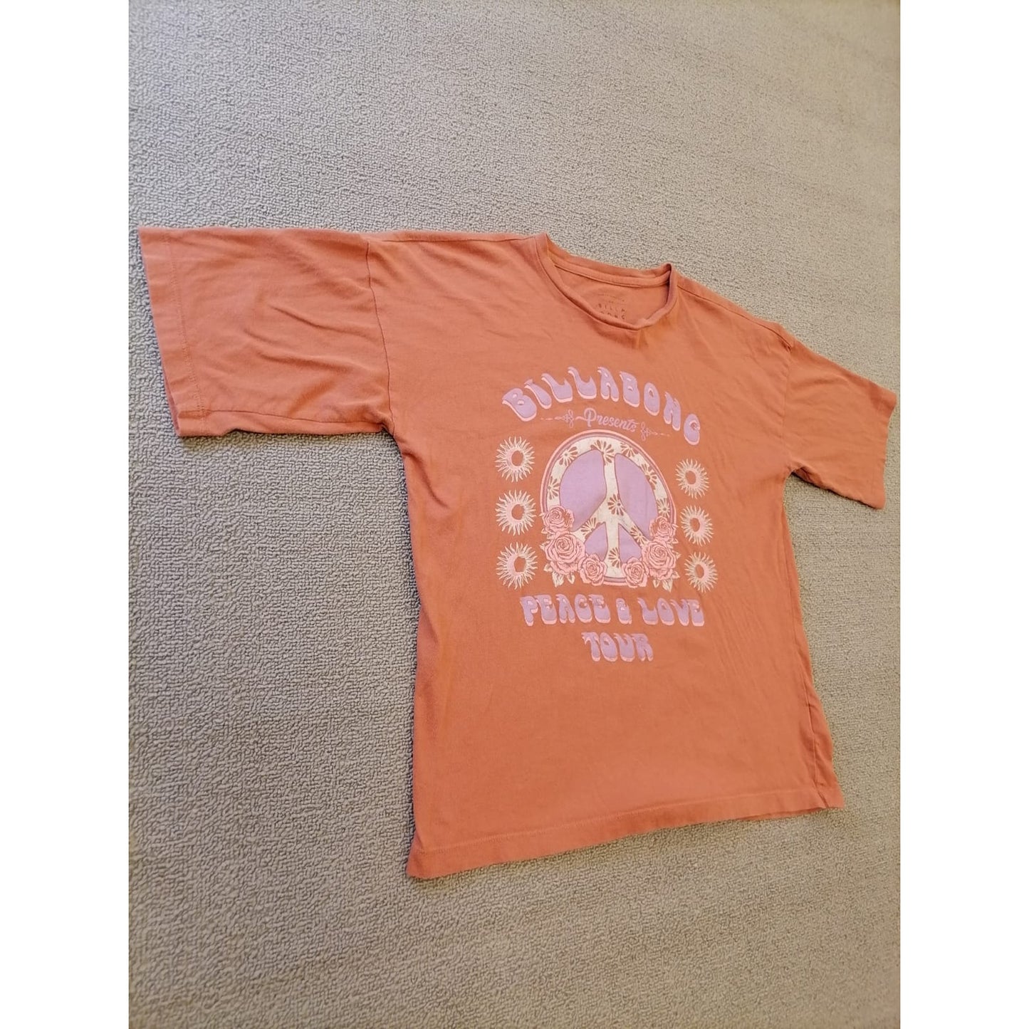 Billabong Women Small Coral Short Sleeve T-Shirt Relaxed Fit Surf Shirt