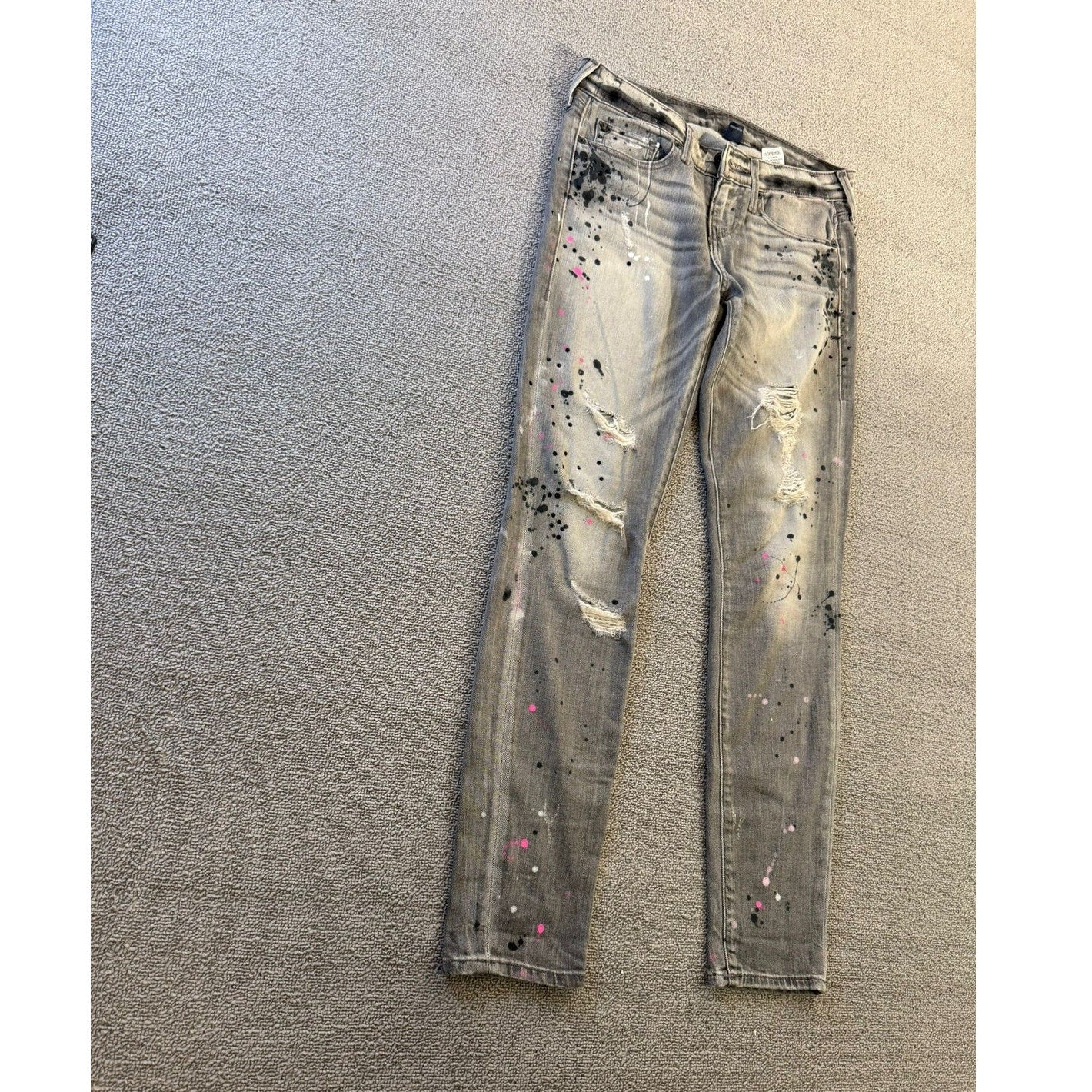 True Religion Halle 26 Gray Paint Splatter Distressed Skinny Jeans
