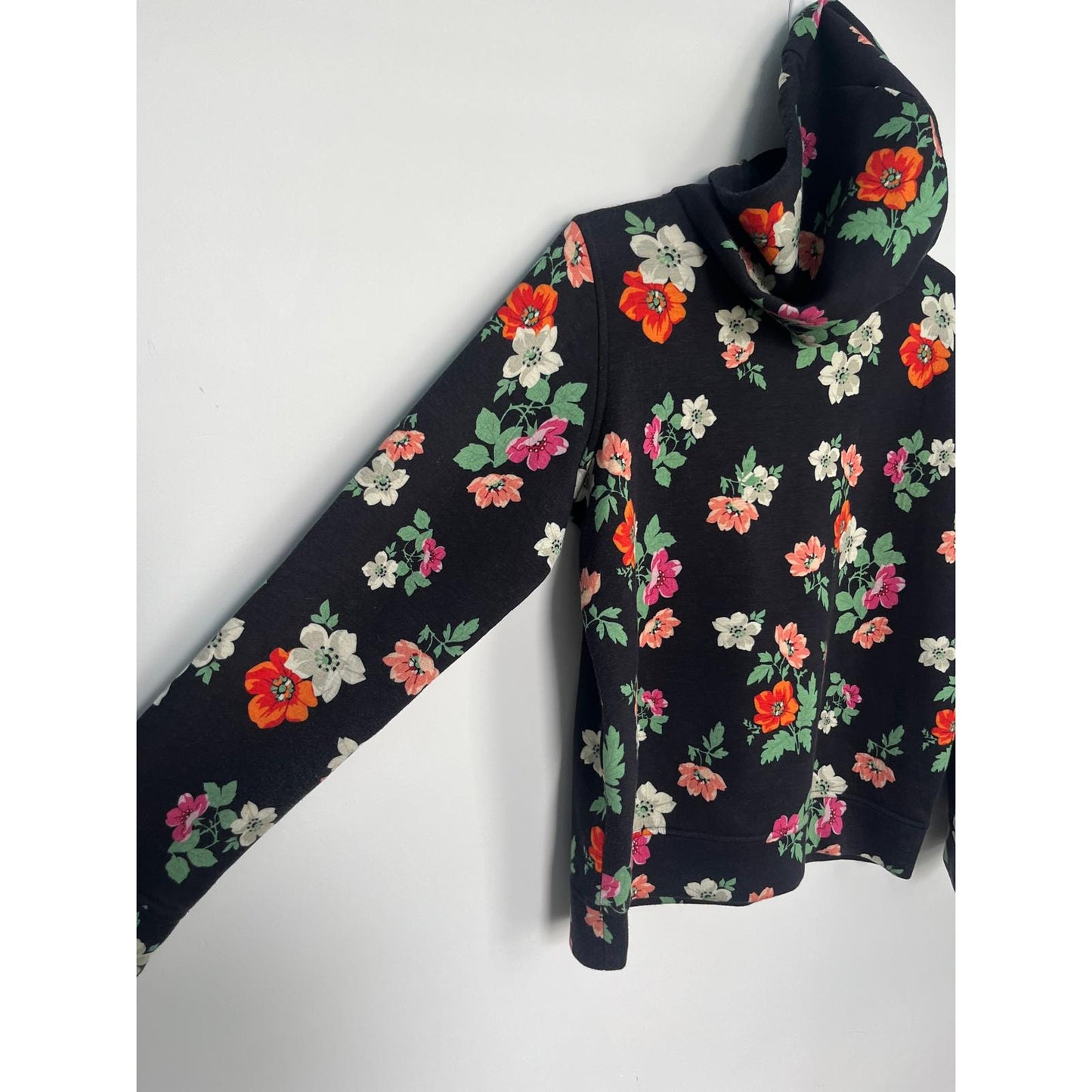 Maje Floral Hoodie Women 1 Black Pink Green Pullover Sweatshirt