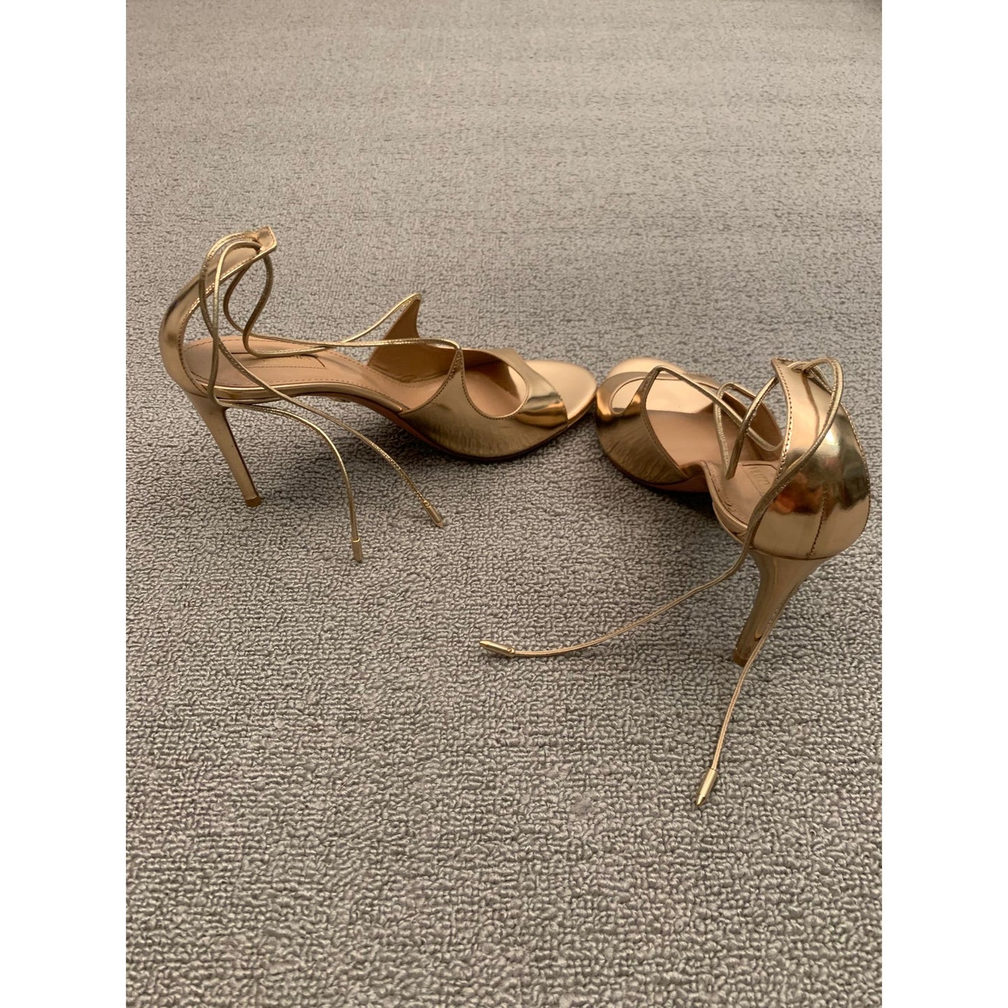 Aquazzura Gold Leather Leather Sofia Open Toe Ankle Tie Sandals Size 38