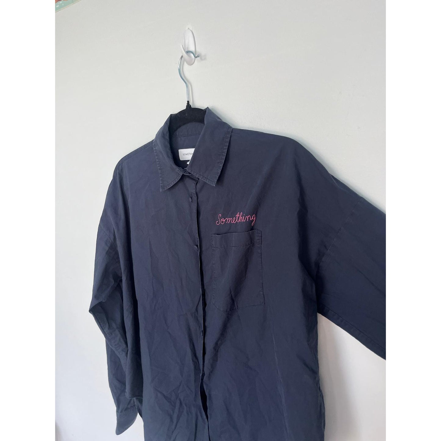 Something Navy Button Up Shirt Women S Navy Blue Embroidered Long Sleeve Casual