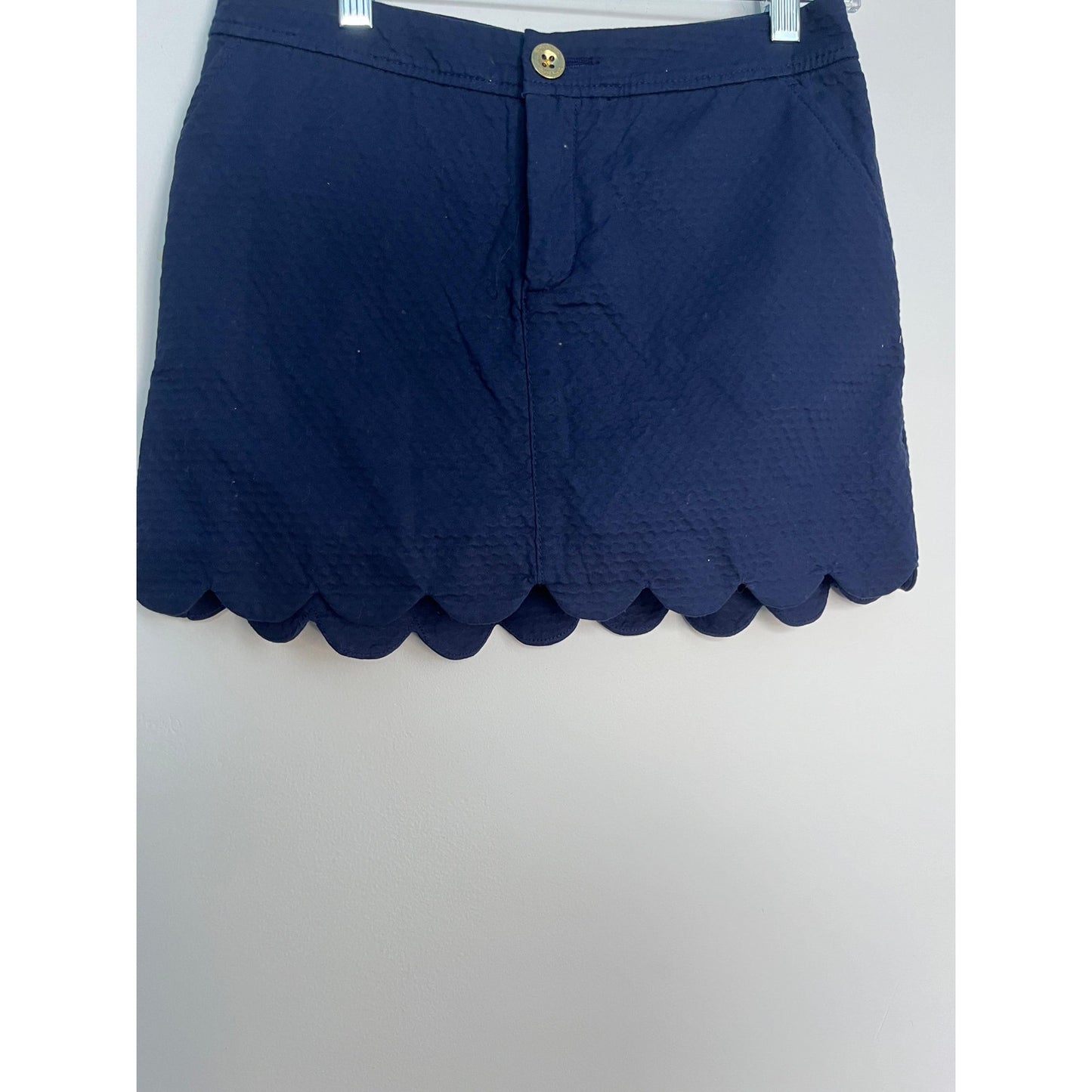 Lilly Pulitzer Scallop Hem Mini Skirt Women 0 Navy Blue Textured Cotton Blend