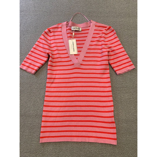 Storm & Marie Women's Large Pink Red Striped Knit Blouse