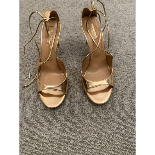 Aquazzura Gold Leather Leather Sofia Open Toe Ankle Tie Sandals Size 38