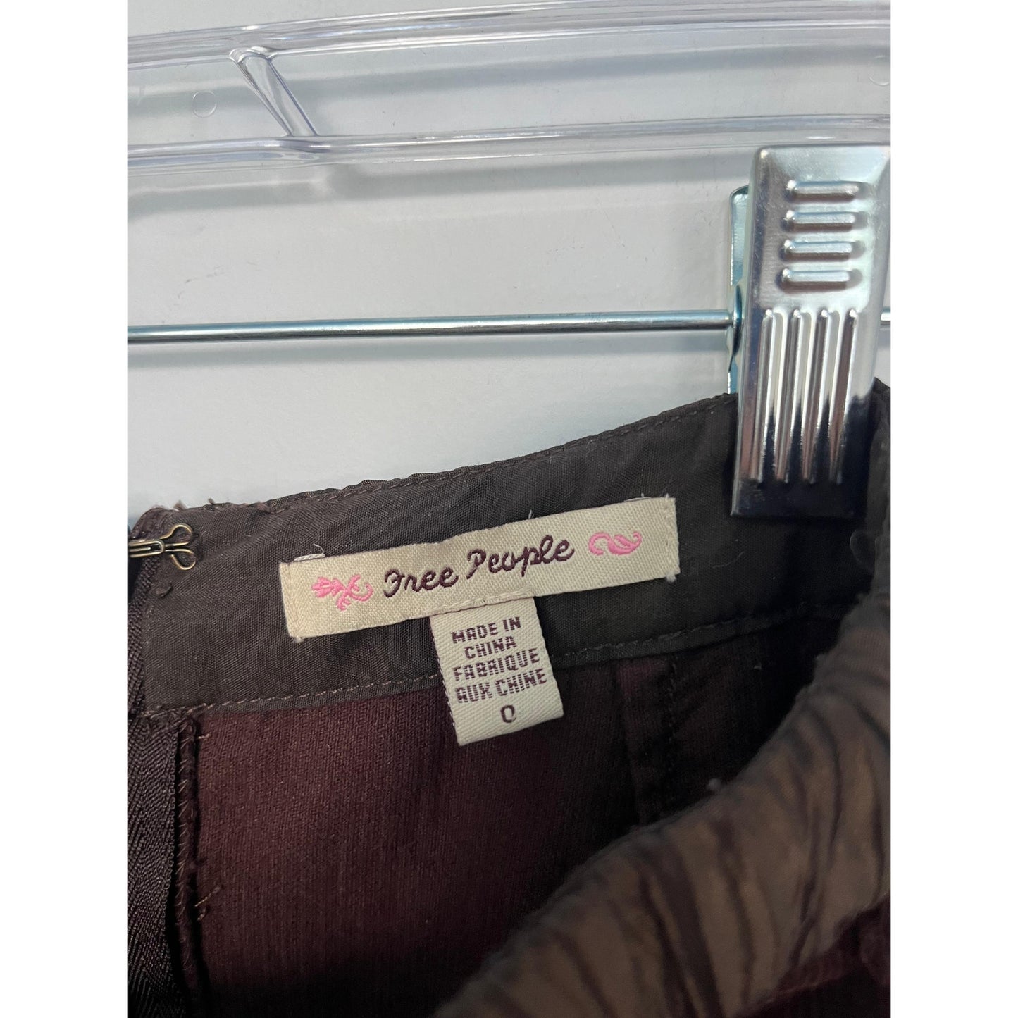 Free People Corduroy Skirt Women 0 Brown Floral Embroidered Ruffle Hem Boho