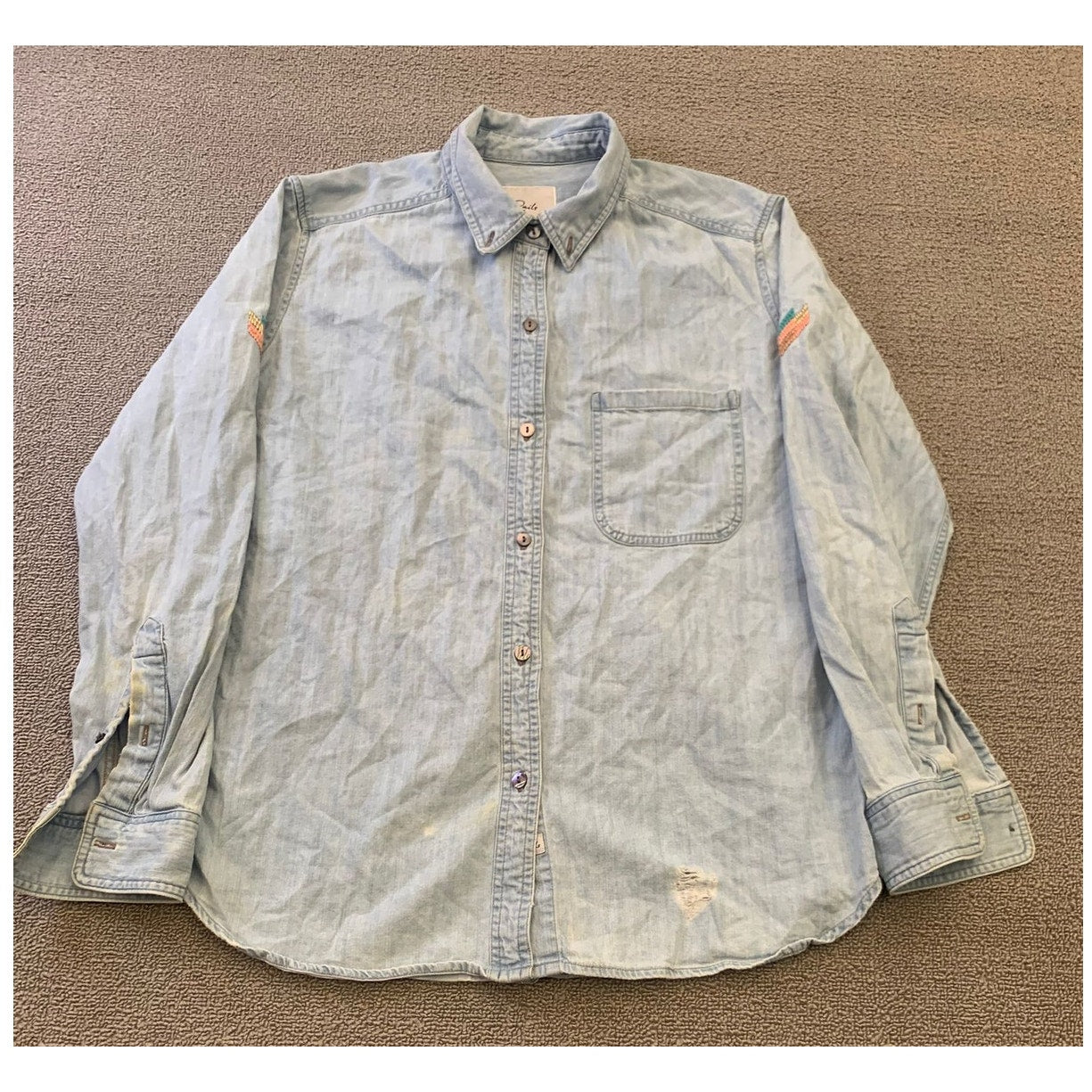 Rails Women's S Light Blue Embroidered Chambray Distressed Shirt