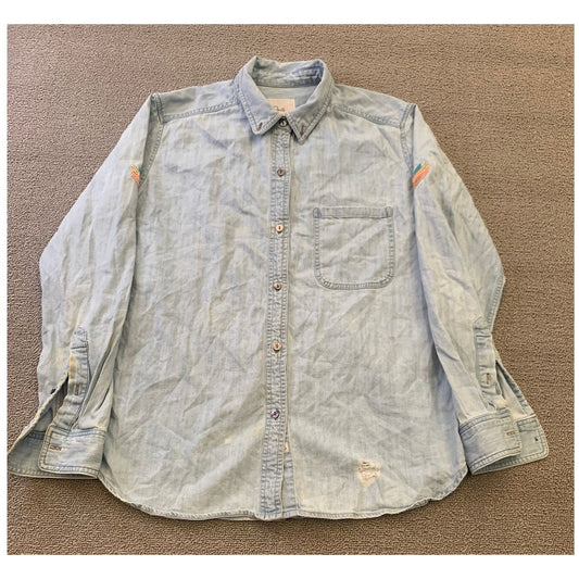 Rails Women's S Light Blue Embroidered Chambray Distressed Shirt