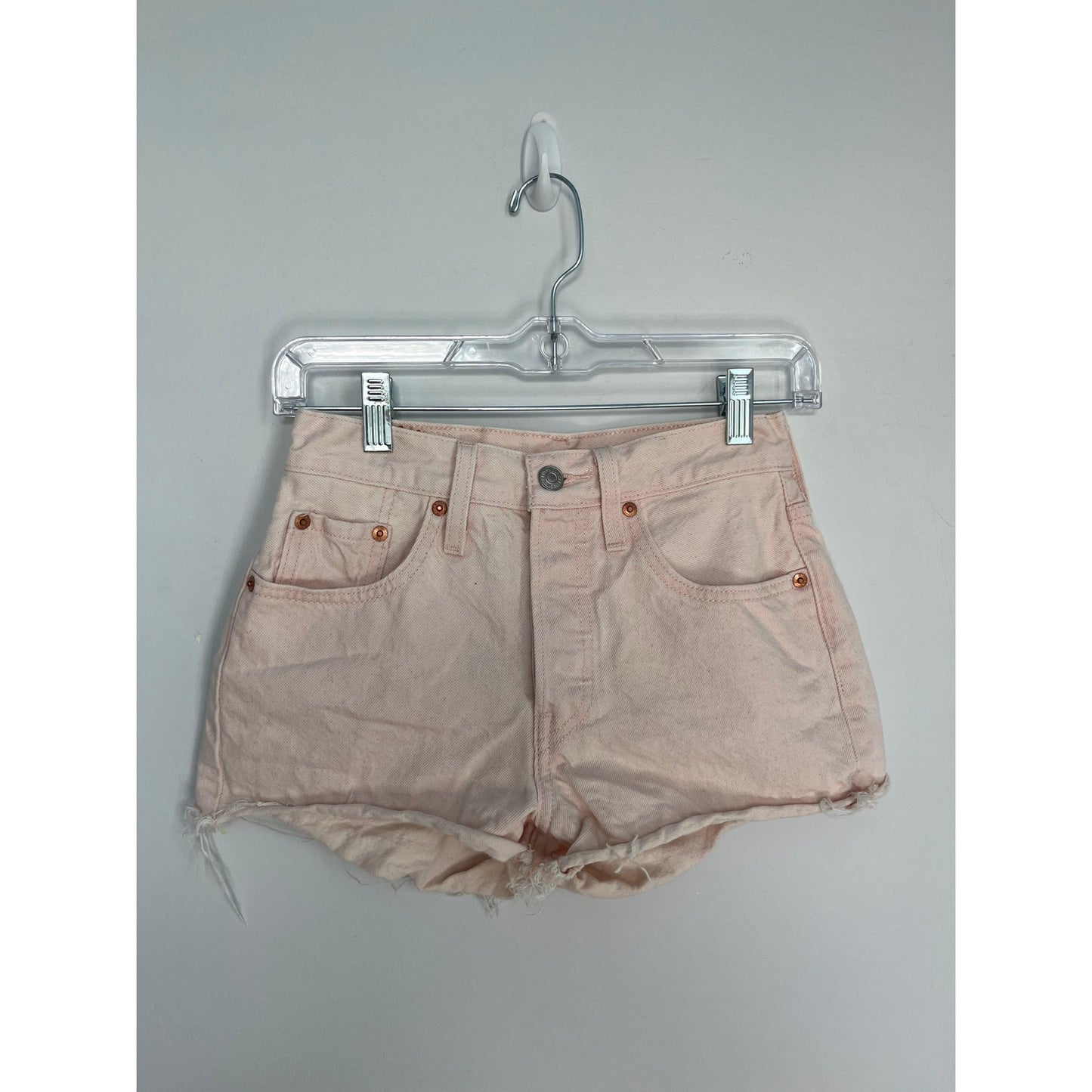 Levis 501 Premium Shorts Women W24 Pink High Rise Cutoff Denim