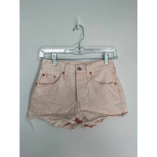 Levis 501 Premium Shorts Women W24 Pink High Rise Cutoff Denim