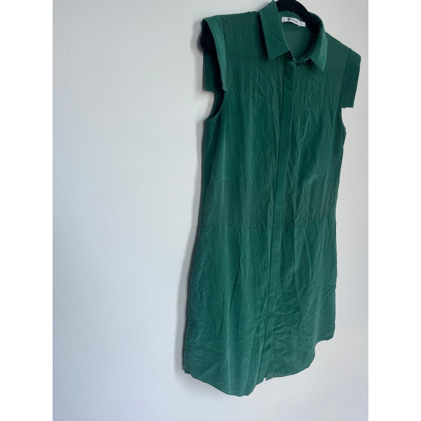 T Alexander Wang Shirt Dress Women S Green Sleeveless Button Front Collared