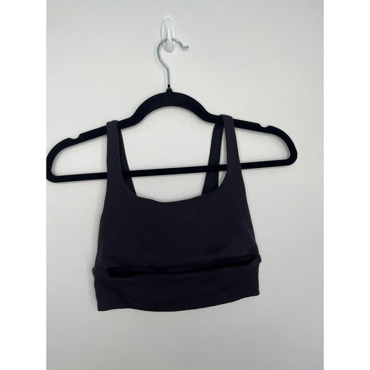 Alo Yoga Ribbed Sports Bra Women M Black Scoop Neck Cropped Stretchy
