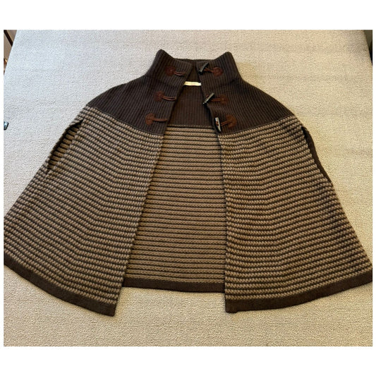 Raffi Cashmere M/L Brown Striped Knit Cape Poncho Toggle 100% Cashmere