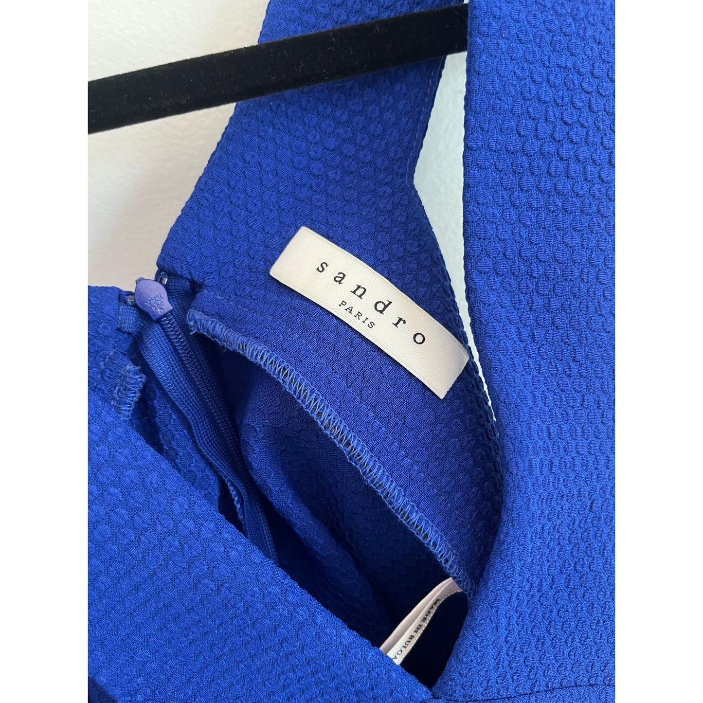 Sandro Blue Halter Mini Dress Women Size 3 Textured Sleeveless Partywear