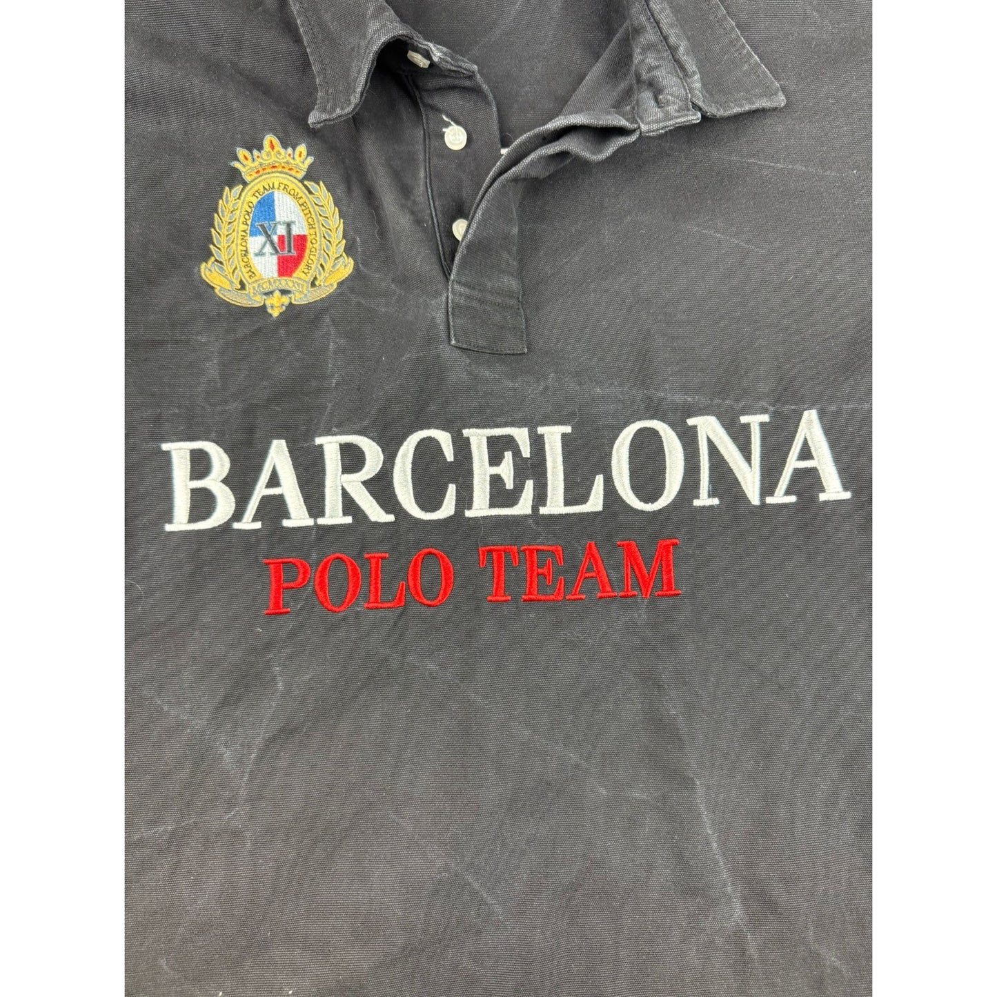 Barcelona Polo Team Men's XL Black Long Sleeve Embroidery Shirt With Logo