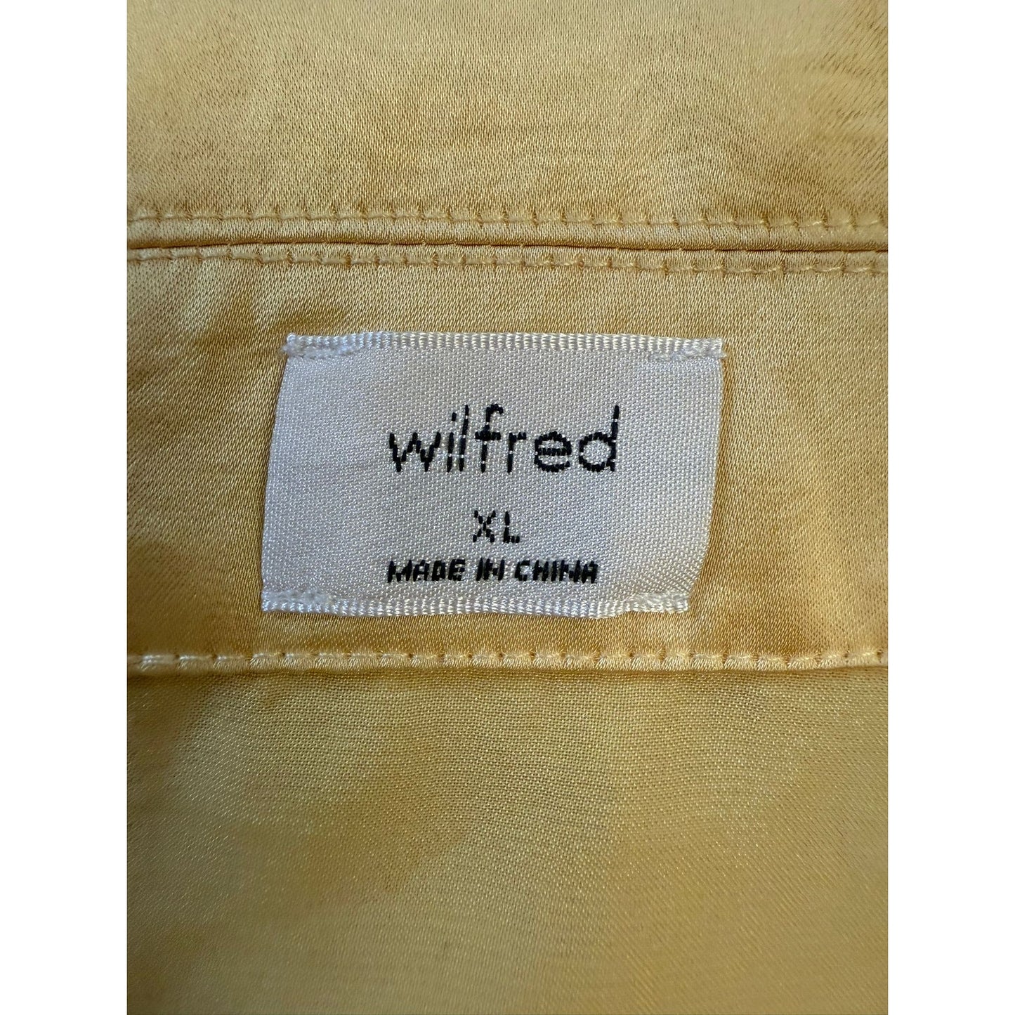 WILFRED Women's XL Yellow Tie-Front Satin Blouse with Long Sleeves and Button-Up Top